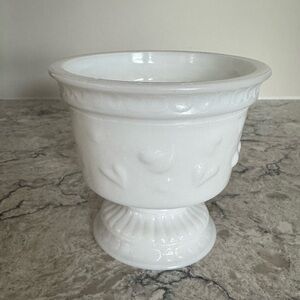 Vintage White Milkglass, Sweetheart Ivy Relief Pattern, Footed Dish